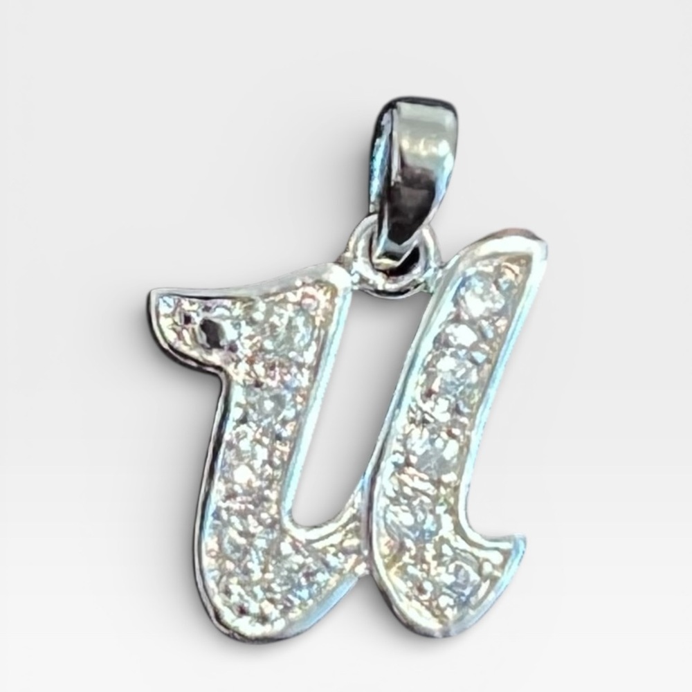 Elegant Sterling Silver Initial “U” Pendant or Charm